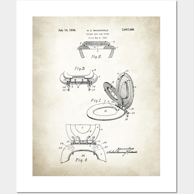 Toilet Seat Patent Poster Vintage Paper Background Wall Art by GoshaDron